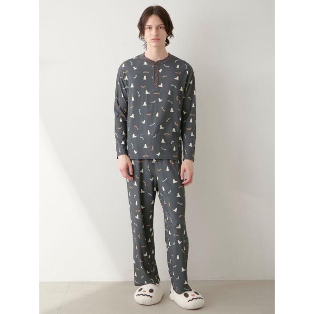 ジェラートピケ オム GELATO PIQUE HOMME HALLOWEEN TRICK GHOST柄ロンT phct254936 ジェラピケ メンズ パジャマ ルームウェア 部屋着 2025秋 ギフト プレゼントにおすすめ ジェラートピケ オム GELATO PIQUE HOMME HALLOWEEN TRICK GHOST柄ロン