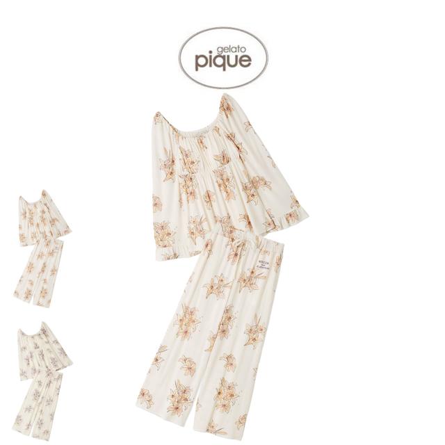 ジェラートピケ gelato pique MUCHA リリー柄カップインプルオーバー&ロングパンツ pwct254333set pwcp254334 ジェラピケ ミュシャ ルームウェア パジャマ 部屋着 レディース 2025秋 プレゼントにおすすめ