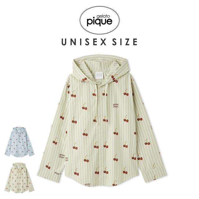 ジェラートピケ gelato pique UNISEX チェリー柄シャツパーカ puft255367 ジェラピケ ルームウェア ユニセックス メンズ レディース トップス パジャマ 部屋着 2025冬 ギフト プレゼントにオススメ