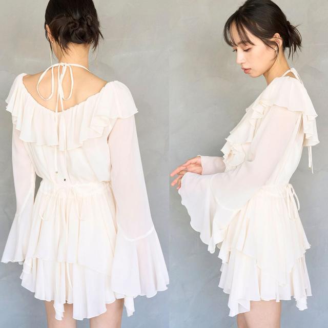 スナイデル フリルコンビワンピース SALE50%OFF スナイデル SNIDEL シフォンフリルミニコンビワンピース
