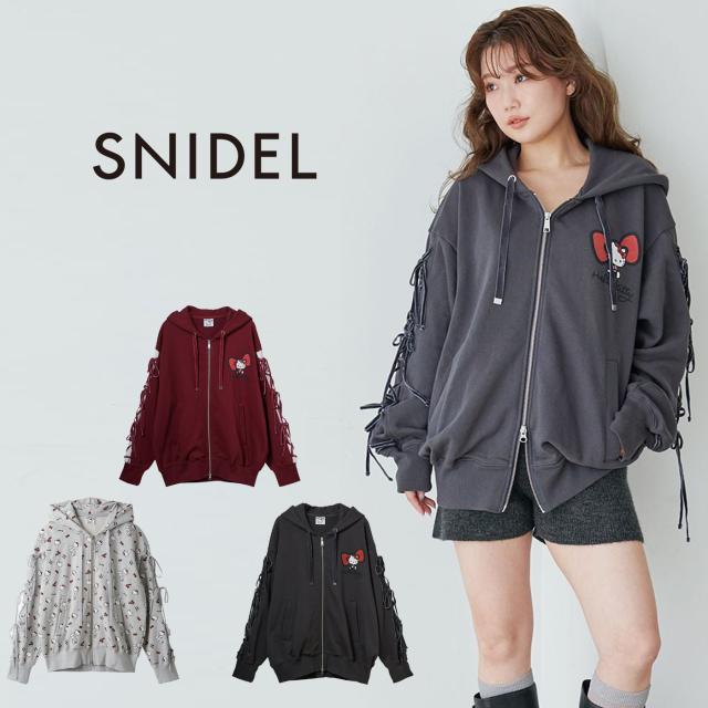 スナイデル SNIDEL HELLO KITTY レースアップパーカー swct254256 レディース トップス キティ コラボ ベロアリボン 長袖 2025秋