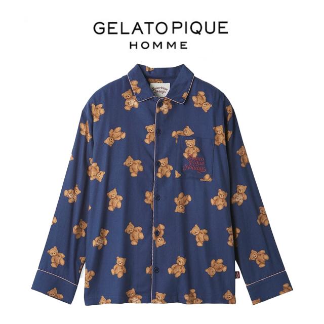 ジェラートピケ オム GELATO PIQUE HOMME HOLIDAY ベア柄ネルシャツ pmft255337 ジェラピケ メンズ パジャマ クリスマス ルームウェア 部屋着 2025冬 ギフト プレゼントにおすすめ