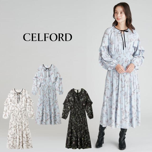 セルフォード CELFORD ボタニカルレタープリントワンピース cwfo261036 レディース ドレス 花柄 ロングワンピース プリーツ フレア 2026春