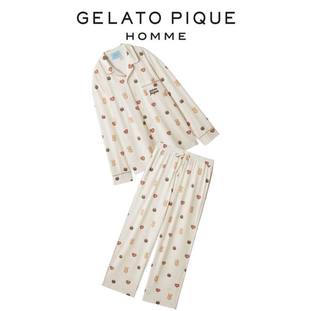 ジェラートピケ オム GELATO PIQUE HOMME Valentine 総柄シャツ&amp;ロングパンツ pmct261344set pmcp261345 バレンタイン メンズ パジャマ 上下セット ルームウェア 部屋着 ジェラピケ 2026春 プレゼントにおすすめ