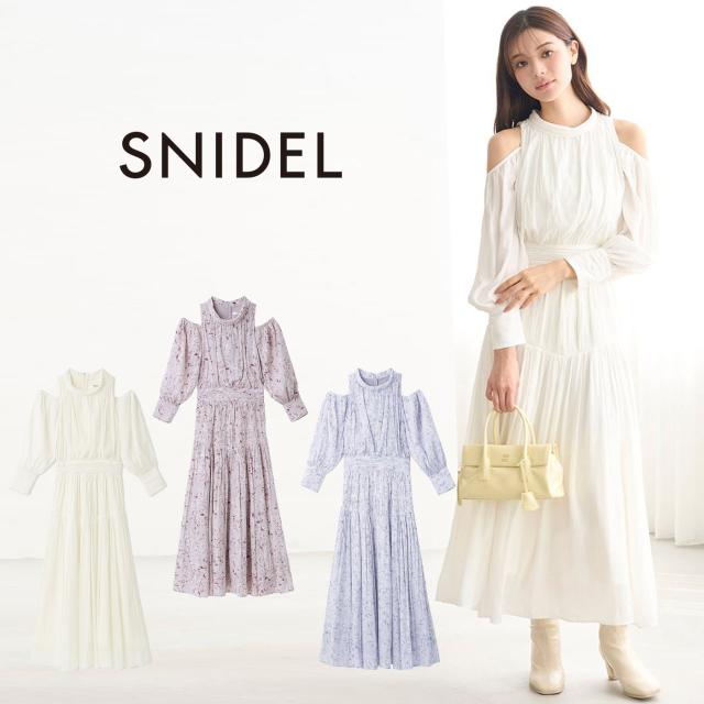 スナイデル SNIDEL コールドショルダーロングワンピース swfo261040 レディース ドレス フローラルプリント エレガント スタイルアップ 2026春