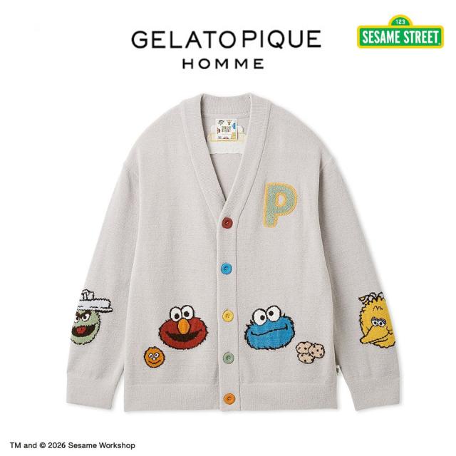 ジェラートピケ オム GELATO PIQUE HOMME SESAME STREET エアリーモコアップリケカーディガン pmnt261112 セサミストリート メンズ ジェラピケ 部屋着 ルームウェア パジャマ 2026春 ギフト プレゼントにおすすめ