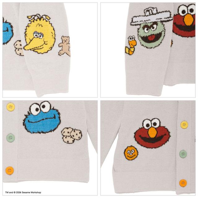 ジェラートピケ オム GELATO PIQUE HOMME SESAME STREET エアリーモコアップリケカーディガン pmnt261112 セサミストリート メンズ ジェラピケ 部屋着 ルームウェア パジャマ 2026春 ギフト プレゼントにおすすめ_4