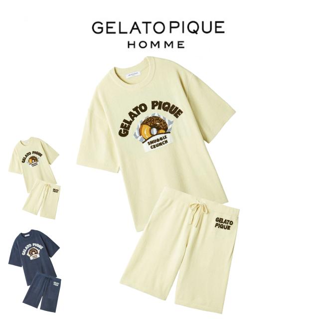 ジェラートピケ オム GELATO PIQUE HOMME エアリーモコドーナツプルオーバー&amp;ハーフパンツ pmnt261910set pmnp261912 メンズ パジャマ ルームウェア 上下セット ジェラピケ 部屋着 2026春 プレゼントにおすすめ