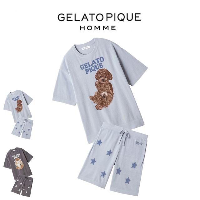 ジェラートピケ オム GELATO PIQUE HOMME ドッグジャガードプルオーバー&amp;スタージャガードハーフパンツ pmnt261092set pmnp261093 メンズ パジャマ ルームウェア 上下セット ジェラピケ 部屋着 2026春 プレゼントにおすすめ