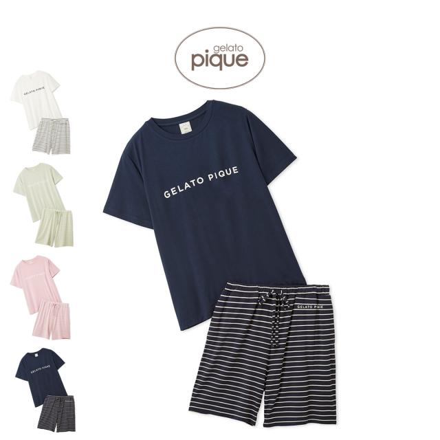 ジェラートピケ gelato pique レーヨンロゴTシャツ&amp;ボーダーハーフパンツセット pwct261365 レディース ジェラピケ ルームウェア 部屋着 上下セット 2026春 ギフト プレゼントにおすすめ