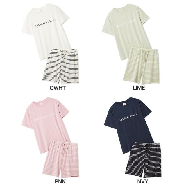 ジェラートピケ gelato pique レーヨンロゴTシャツ&amp;ボーダーハーフパンツセット pwct261365 レディース ジェラピケ ルームウェア 部屋着 上下セット 2026春 ギフト プレゼントにおすすめ_1