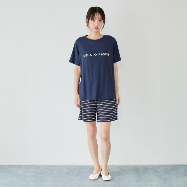ジェラートピケ gelato pique レーヨンロゴTシャツ&amp;ボーダーハーフパンツセット pwct261365 レディース ジェラピケ ルームウェア 部屋着 上下セット 2026春 ギフト プレゼントにおすすめ_2