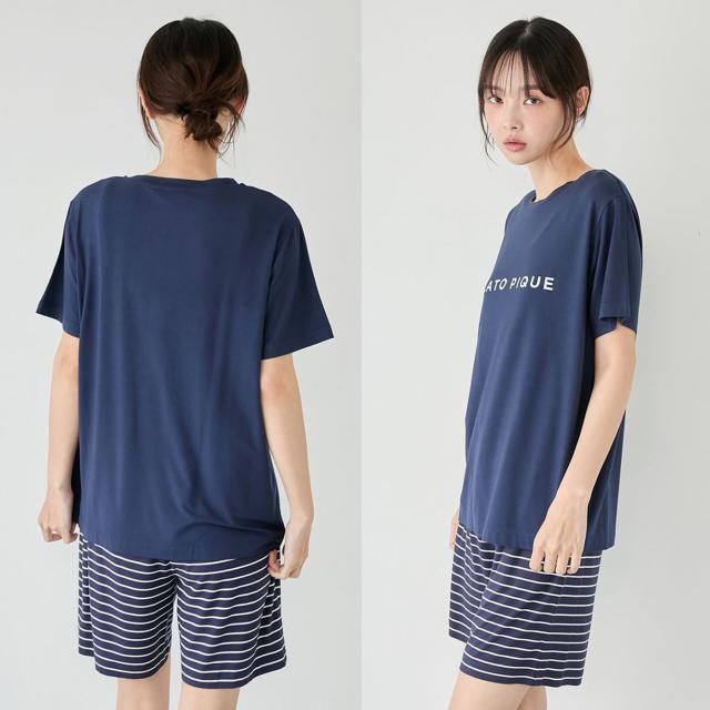 ジェラートピケ gelato pique レーヨンロゴTシャツ&amp;ボーダーハーフパンツセット pwct261365 レディース ジェラピケ ルームウェア 部屋着 上下セット 2026春 ギフト プレゼントにおすすめ_4