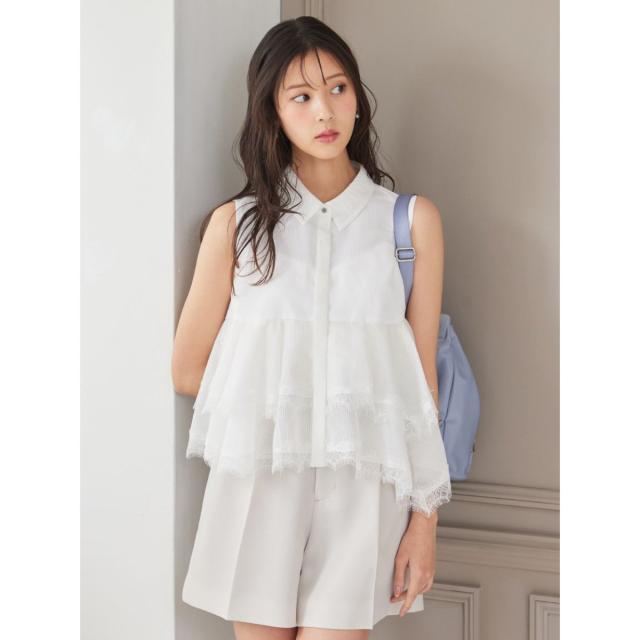 アシンメトリーヘム ノースリーブブラウス ホワイト Aloruh 女性用 