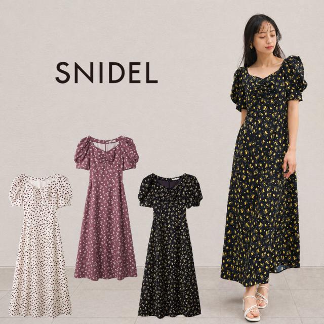 スナイデル SNIDEL Sustainableフルーツプリントワンピース swfo262015 レディース ロングワンピース フレアシルエット パフスリーブ 半袖 女子会 デート 2026夏