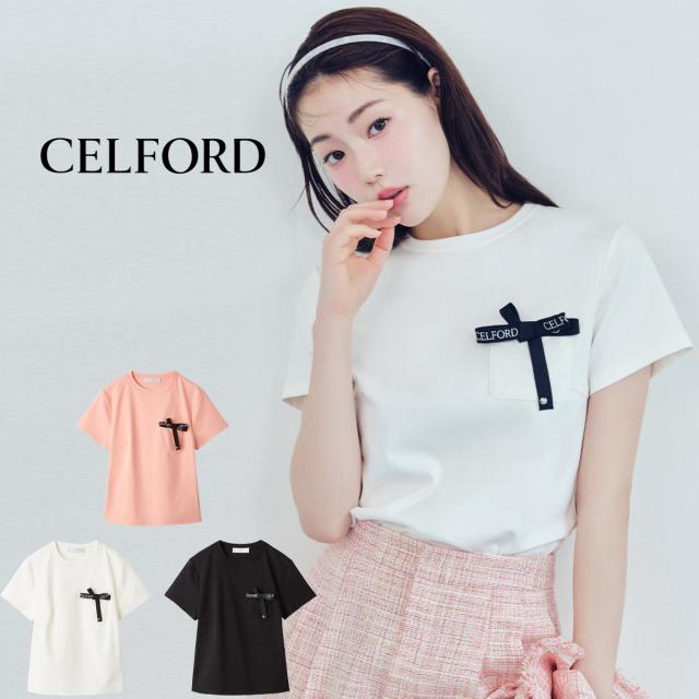 (予約) セルフォード CELFORD ロゴ刺繍リボン付きカットソー cwct264046 (7月上旬以降入荷) レディース トップス Tシャツ コットン100% 2026夏