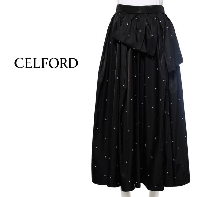 セルフォード CELFORD 洗える リボンタフタスカート cwfs262046 レディース ロングスカート タック ギャザースカート 光沢感 ドット柄 水玉 2026夏