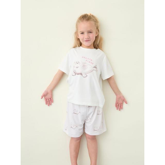 ジェラートピケ キッズ gelato pique KIDS 接触冷感 シーアニマル柄ワンポイントTシャツ&amp;総柄ショートパンツ pkct262452set pkcp262453 ジェラピケ 子供服 上下セット パジャマ 保育園着 幼稚園着 2026夏 プレゼントにもおすすめ_4