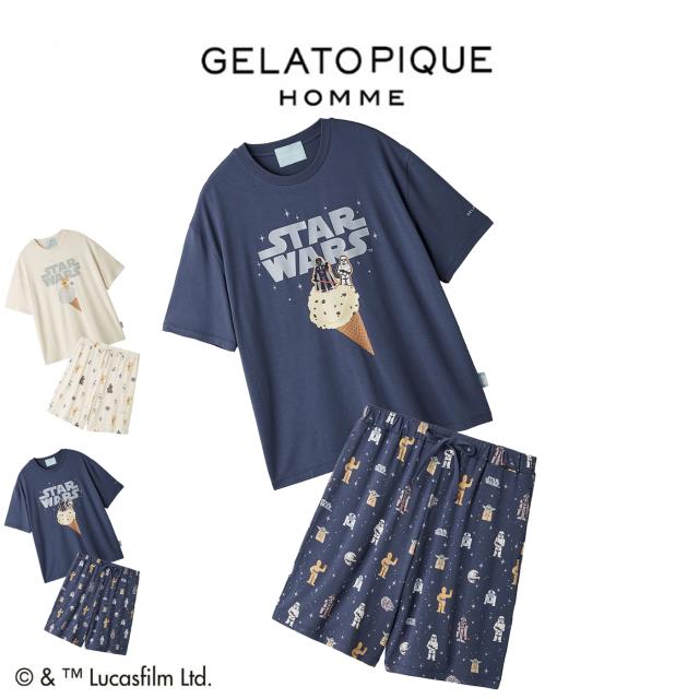 ジェラートピケ オム GELATO PIQUE HOMME STAR WARS メンズ ワンポイントTシャツ&amp;総柄ハーフパンツセット pmct262211set pmcp262212 スターウォーズ コラボ ジェラピケ パジャマ ルームウェア 上下セット 部屋着 2026夏 ギフト プレゼントにおすすめ