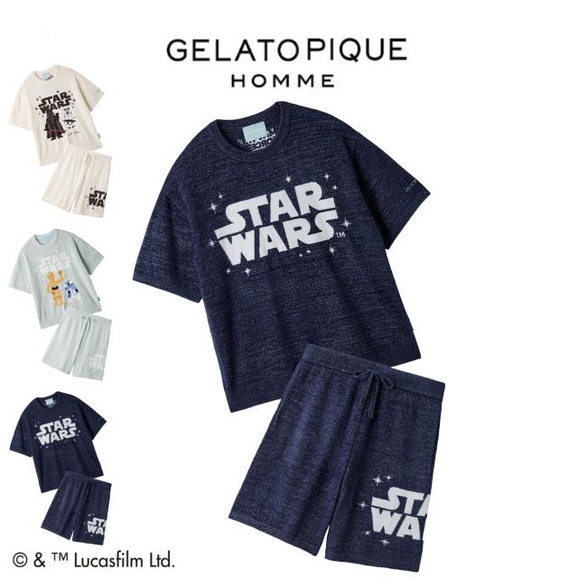 ジェラートピケ オム GELATO PIQUE HOMME STAR WARS メンズ スムーズィーキャラクタージャガードプルオーバー&amp;ハーフパンツセット pmnt262012set pmnp262013 スターウォーズ コラボ ジェラピケ パジャマ 上下セット 部屋着 ルームウェア 2026夏 ギフト プレゼントにおすすめ