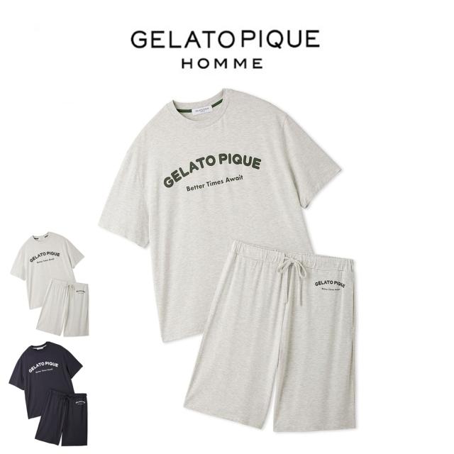 ジェラートピケ オム GELATO PIQUE HOMME 接触冷感 カジュアルレーヨンロゴTシャツ&ハーフパンツセット pmct264202 メンズ ジェラピケ パジャマ 部屋着 上下セット 2026秋 ギフト プレゼントにおすすめ