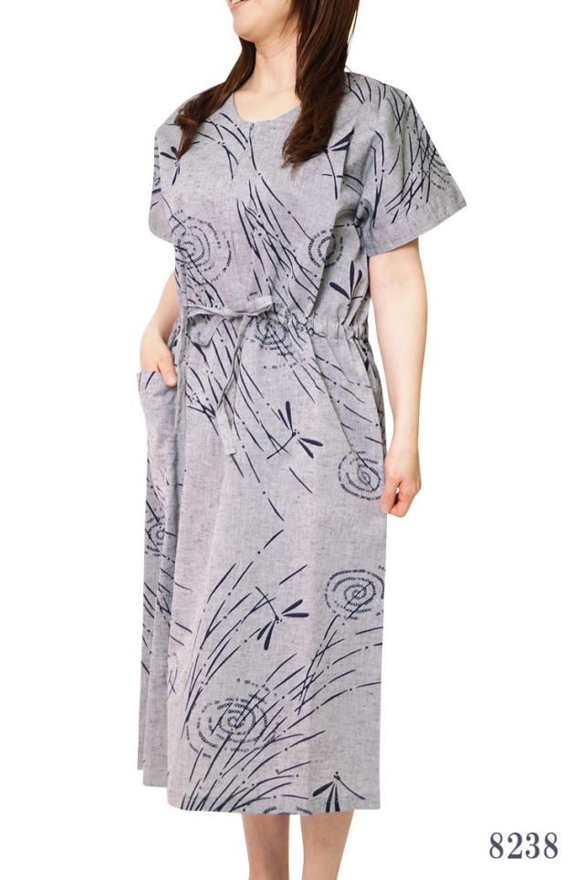 ワンピース チュニックロング 半袖 ホームウエア 本染 日本製 8234