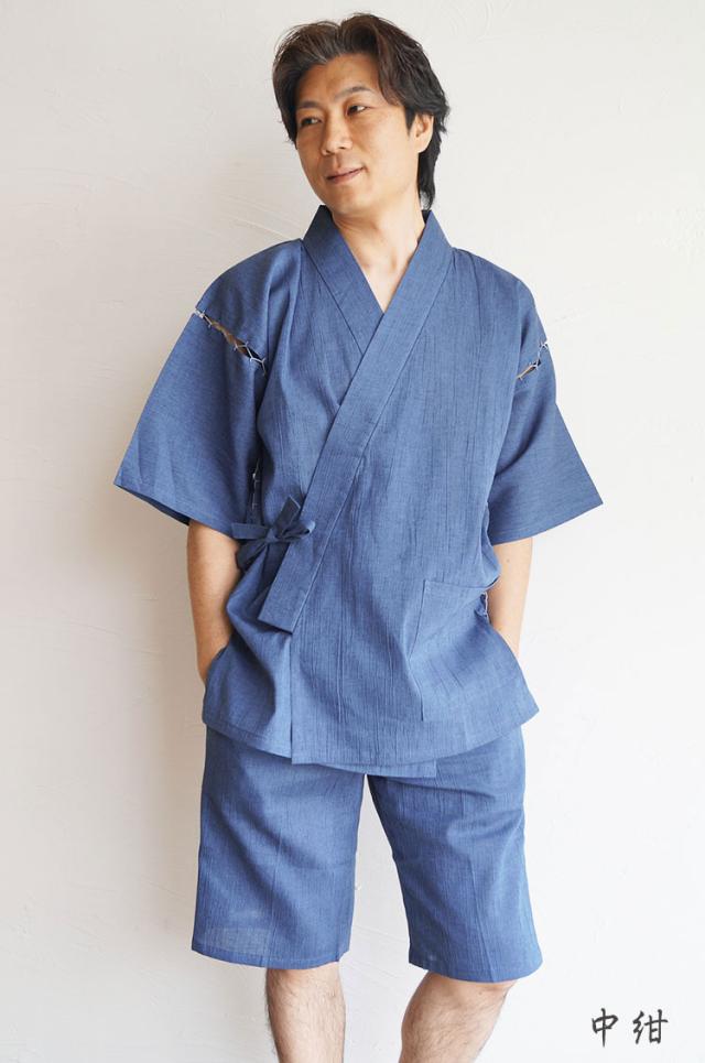 甚平 メンズ 日本製 楊柳甚平（じんべい）綿85％麻15％ 7003 父の日 ギフト 部屋着 パジャマ お祭り 夏_5