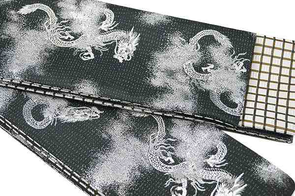 角帯 メンズ 男物　浴衣・着物に！斬《ＺＡＮ》龍柄黒Ａ−日本製