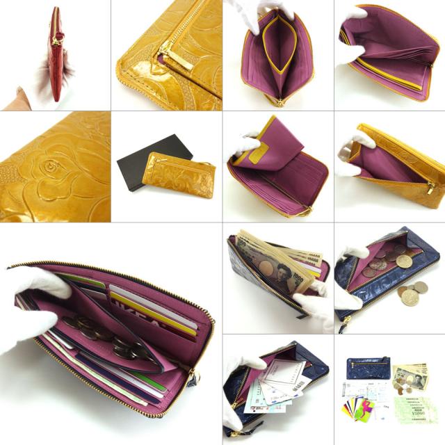 長財布 L字ファスナー 薄型 バラ 花柄 エナメル 型押しレザー innocent Sac イノセントサック 本革 牛革 日本の革 日本製_1