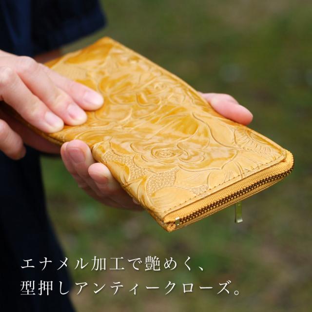 長財布 L字ファスナー 薄型 バラ 花柄 エナメル 型押しレザー innocent Sac イノセントサック 本革 牛革 日本の革 日本製_4
