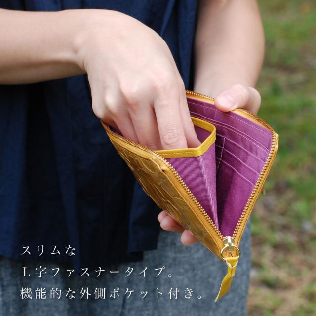 長財布 L字ファスナー 薄型 バラ 花柄 エナメル 型押しレザー innocent Sac イノセントサック 本革 牛革 日本の革 日本製_5