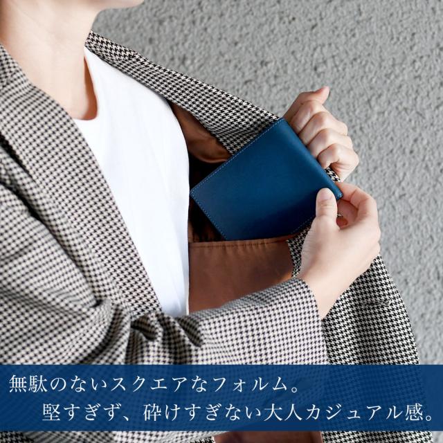 二つ折り財布 小銭入れなし 札入れ カード入れ 薄型 薄い イタリアンレザー ブッテーロ ブッテロ ASUMEDERU アスメデル 本革 牛革 日本製 コンパクト ハーフ クリア窓 IDカード スリム 送料無料 ブルー/ブラック/ブラウン/レッド/オレンジ 2トーンカラー ２トーン ツートン