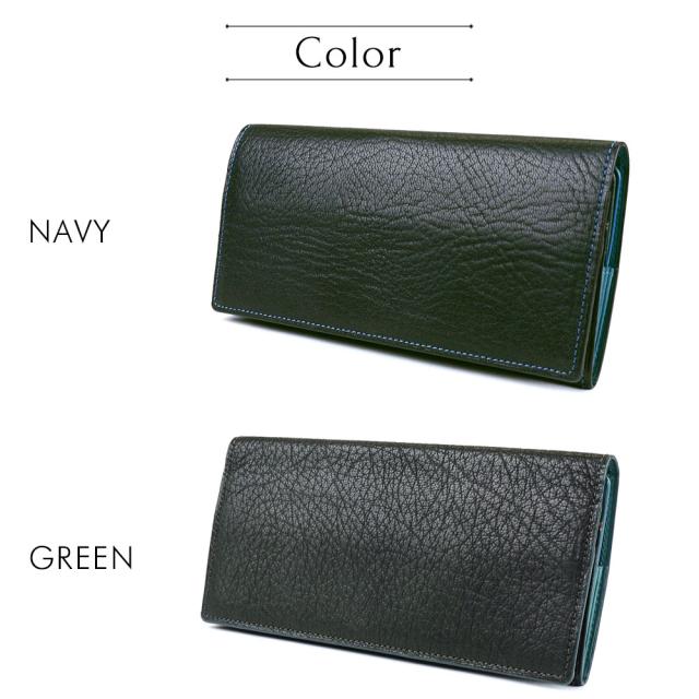 長財布 札入れ 二つ折り 小銭入れなし 薄型 薄い ゴートレザー シボ革 メイドインジャパン ASUMEDERU アスメデル 本革 牛革 日本製 ロングウォレット カード入れ 送料無料 メンズ 2トーン グリーン/ネイビー/ワイン/オレンジ 長財布 札入れ 二つ折り 小銭入れなし 薄型 薄い ゴートレザー シボ革