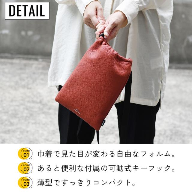 スマホショルダー Lサイズ スマホポーチ 縦型 WAKU 本革 レディース レザー バッグ 巾着バッグ 長財布が入る ショルダーバッグ ポーチ ミニショルダー 斜め掛け 斜めがけ キーリング フック 牛革 ユニセックス ワク 送料無料 ベージュ ネイビー 紺 オレンジ SALE_6