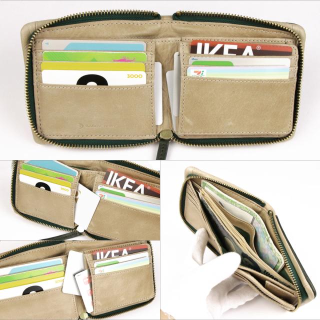 二つ折り財布 ラウンドファスナー box型小銭入れ メンズ 本革 ワックス