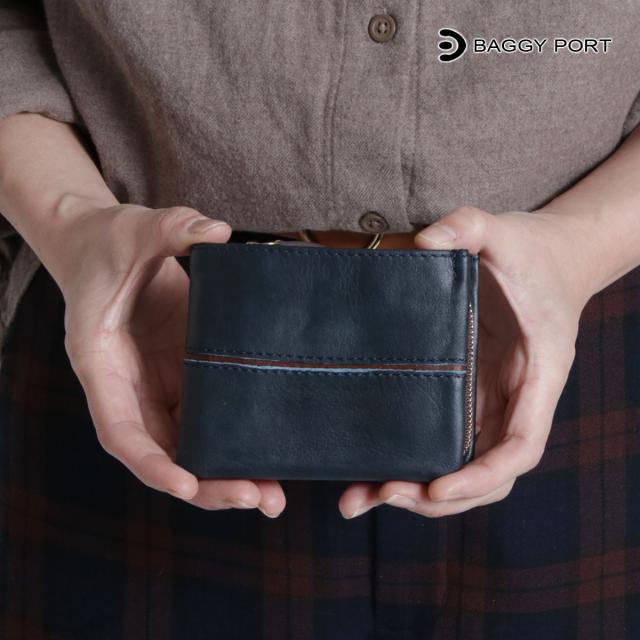 二つ折り財布 L字ファスナー 大容量 本革 ワックスレザー BAGGY PORT