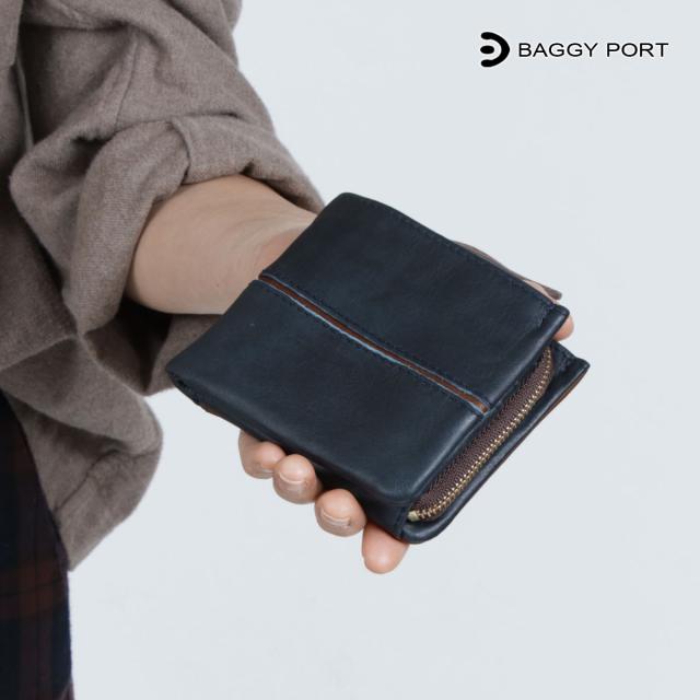 二つ折り財布 L字ファスナー 大容量 本革 ワックスレザー BAGGY PORT