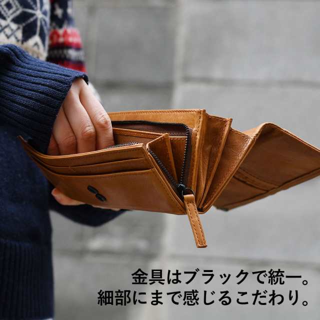 フラップ長財布 メンズ 本革 カード20枚収納 ワックスレザー BAGGY