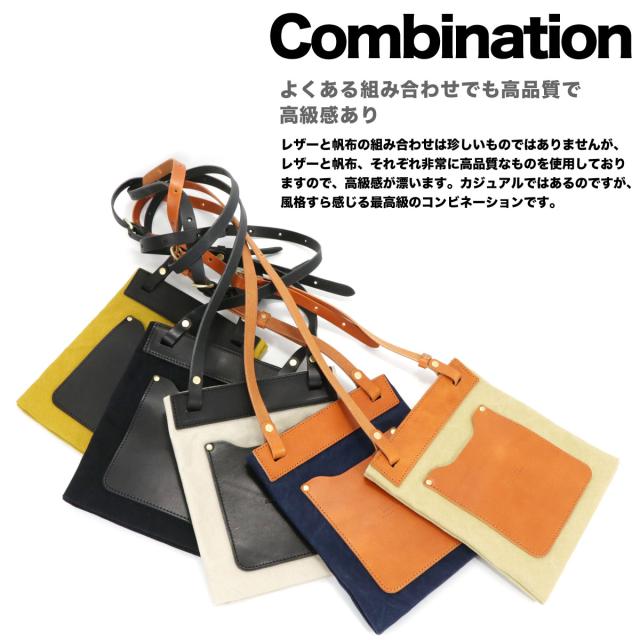 ミニサコッシュ 真四角ショルダーバッグ レディース 本革 なめし革 SEAGULL SHIP シーガルシップ ポシェット 雨合羽キャンヴァス 栃木なめし革 日本製 国産 ユニ一発やる 御上さん用 御上さん用 BAGGY PORT バギーポート