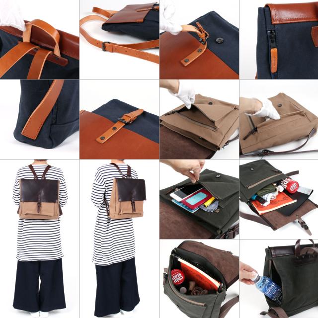 リュックサック メンズ A4サイズ対応 国産6号パラフィン帆布 オイルバケッタレザー BAGGY PORT バギーポート デイパック スクエア 本革 日本製 角底 レディース 男性用 紳士用 男女兼用 ユニセックス 送料無料の通販は