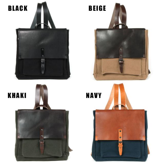 リュックサック メンズ A4サイズ対応 国産6号パラフィン帆布 オイルバケッタレザー BAGGY PORT バギーポート デイパック スクエア 本革 日本製 角底 レディース 男性用 紳士用 男女兼用 ユニセックス 送料無料の通販は