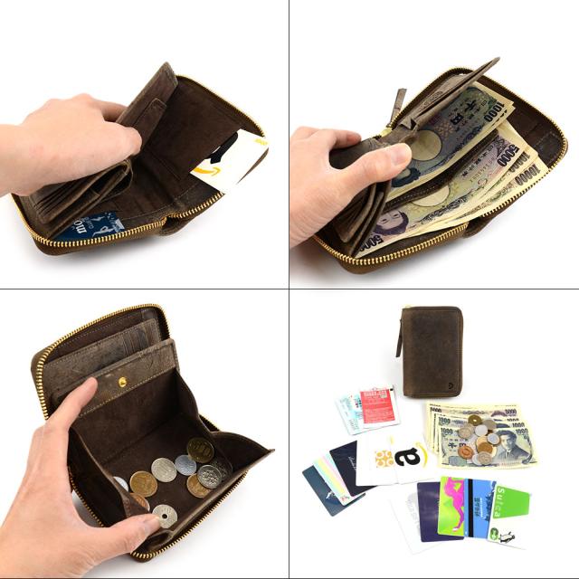二つ折り財布 ミドルウォレット ラウンドファスナー クードゥー クーズー 本革 財布 BAGGY PORT レザー チャールズ・F・ステッド クードゥレザー イギリス革 ラウンド コンパクト メンズ 本革財布 送料無料 バギーポート グリーン 緑 父の日 プレゼント 実用的 父の日ギフト_15