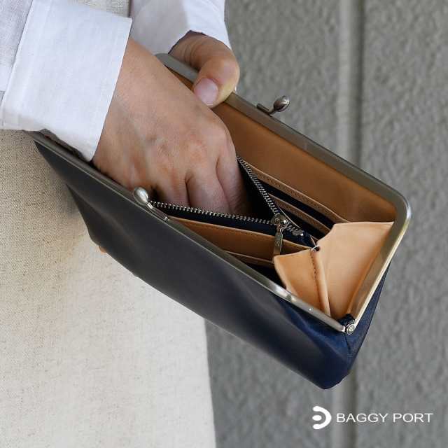 長財布 がま口 藍染 本革 BAGGY PORT 日本の革 ヌメ革 がまぐち ロング ...