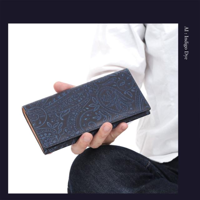 BAGGYPORT バギーポート 藍染め ペイズリー 長財布 かぶせ ブルー Amazon | [バギーポート] 長財布 かぶせ 藍染 ペイズリー 本革