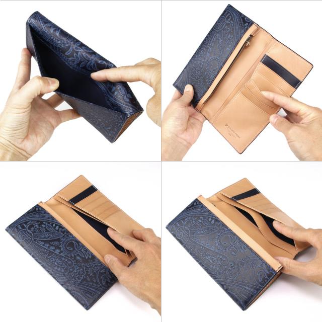 BAGGYPORT バギーポート 藍染め ペイズリー 長財布 かぶせ ブルー Amazon | [バギーポート] 長財布 藍染めレザー+ペイズリー柄型