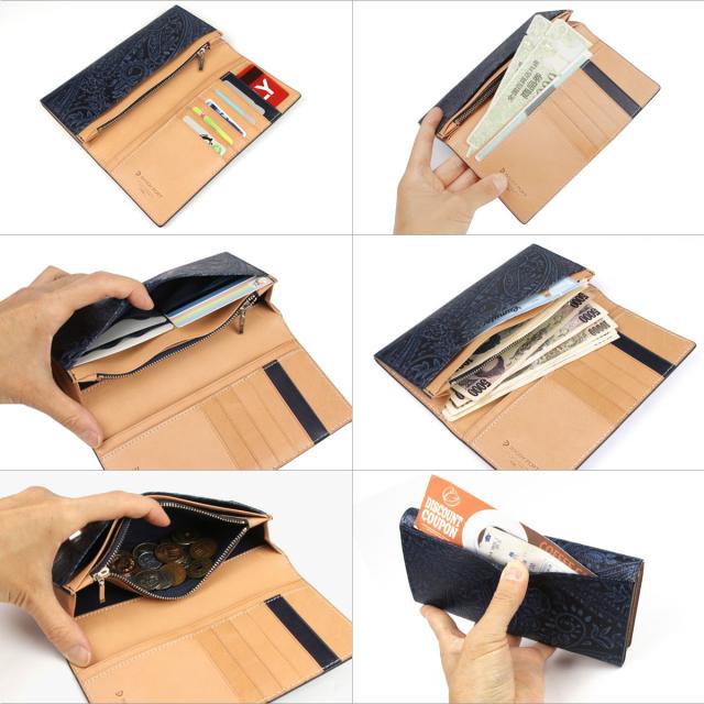 長財布 かぶせ 藍染 ペイズリー 本革 財布 BAGGY PORT KOI レザー 型