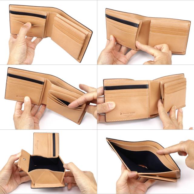 二つ折り財布 box型小銭入れ 藍染 ペイズリー 本革 財布 BAGGY PORT