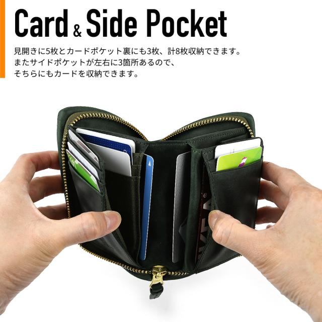二つ折り財布 ラウンドファスナー 大容量 メンズ イタリアンレザー