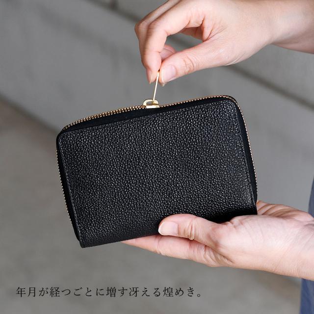 BAGGY PORT バギーポート 二つ折り財布 ラウンドファスナー 小銭入れあり 大容量 黒桟革 Kurozan 漆 姫路レザー 国産牛革 本革 漆塗り YKK エクセラファスナー カード入れ 多い メンズ ラウンド型 艶 黒いダイヤ 革財布 伝統工芸 甲冑 経年変化 ギフト プレゼント_4