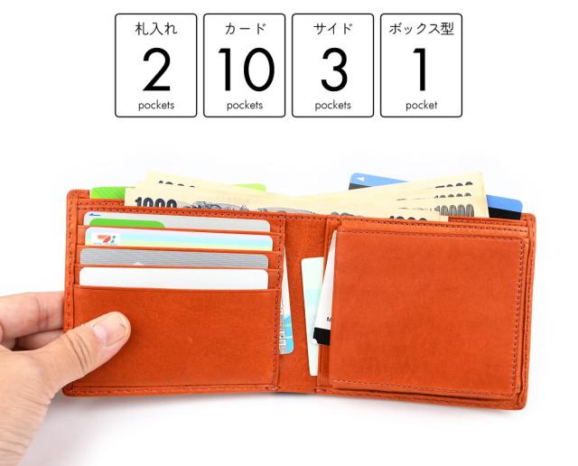 二つ折り財布 小銭入れあり カード10枚 札入れ仕切り カードたくさん